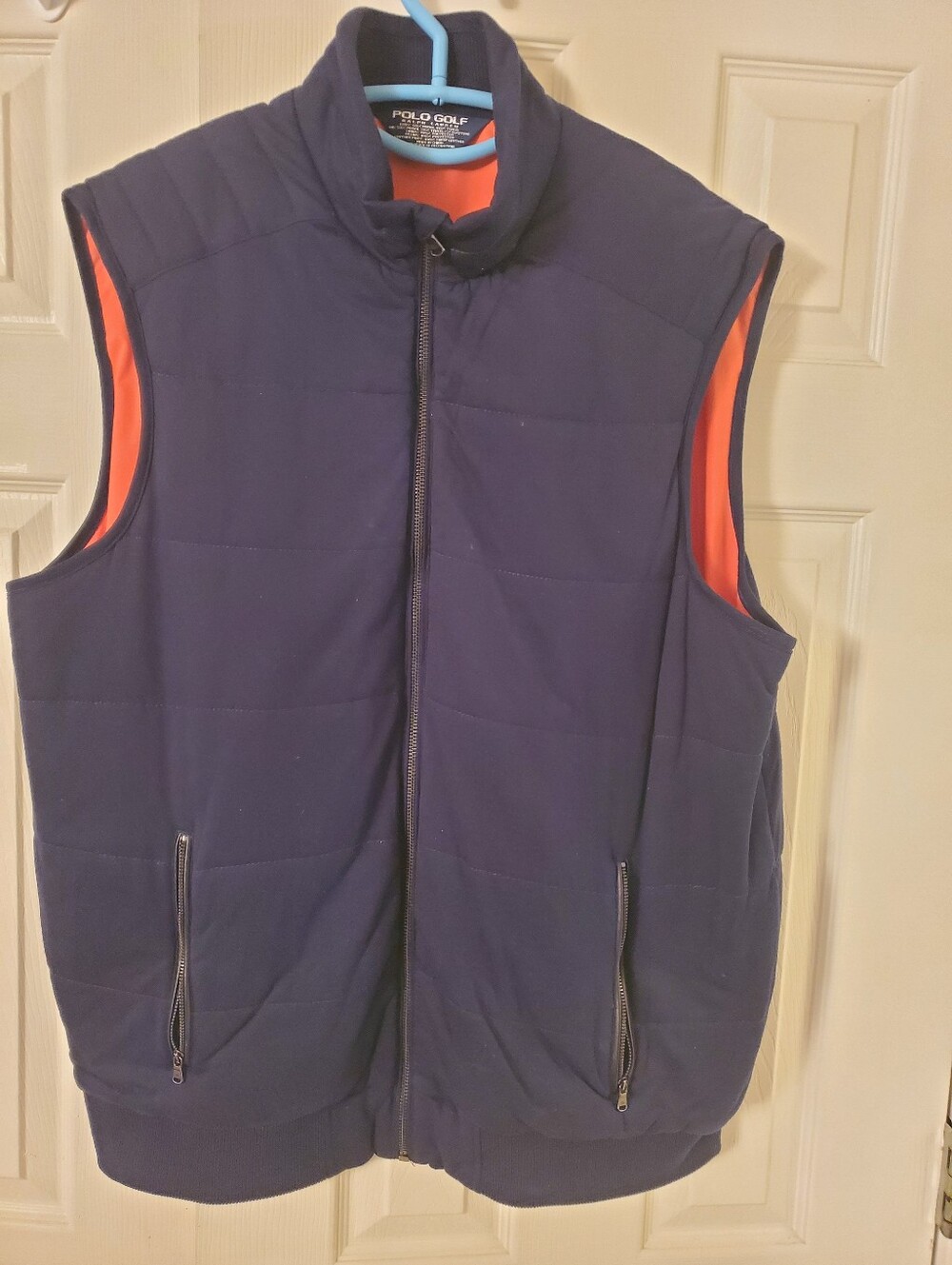 Polo GOLF by Ralph Lauren Navy Quilted Vest with Orange Trim